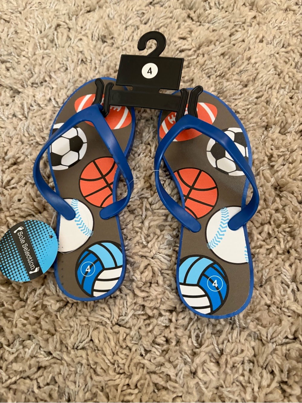 Blue Sports-Print Kids Flip Flops - Size 4